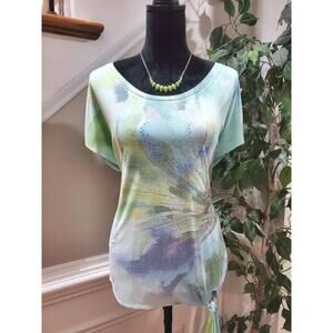 Zenergy Women's Multicolor Polyester Scoop Neck Short Sleeve Pullover Shirt 2 L